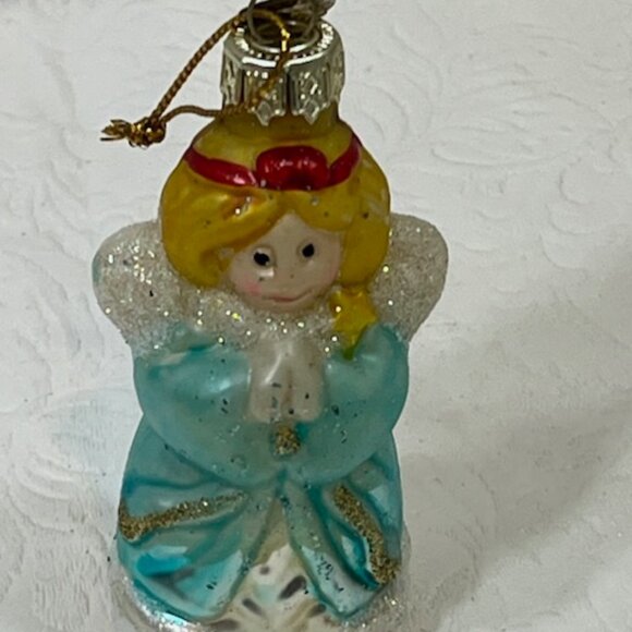 VTG Christmas Angel Hand Blown Glass Glitter Holiday Tree Ornament 1.75"x3.25" - Picture 2 of 11